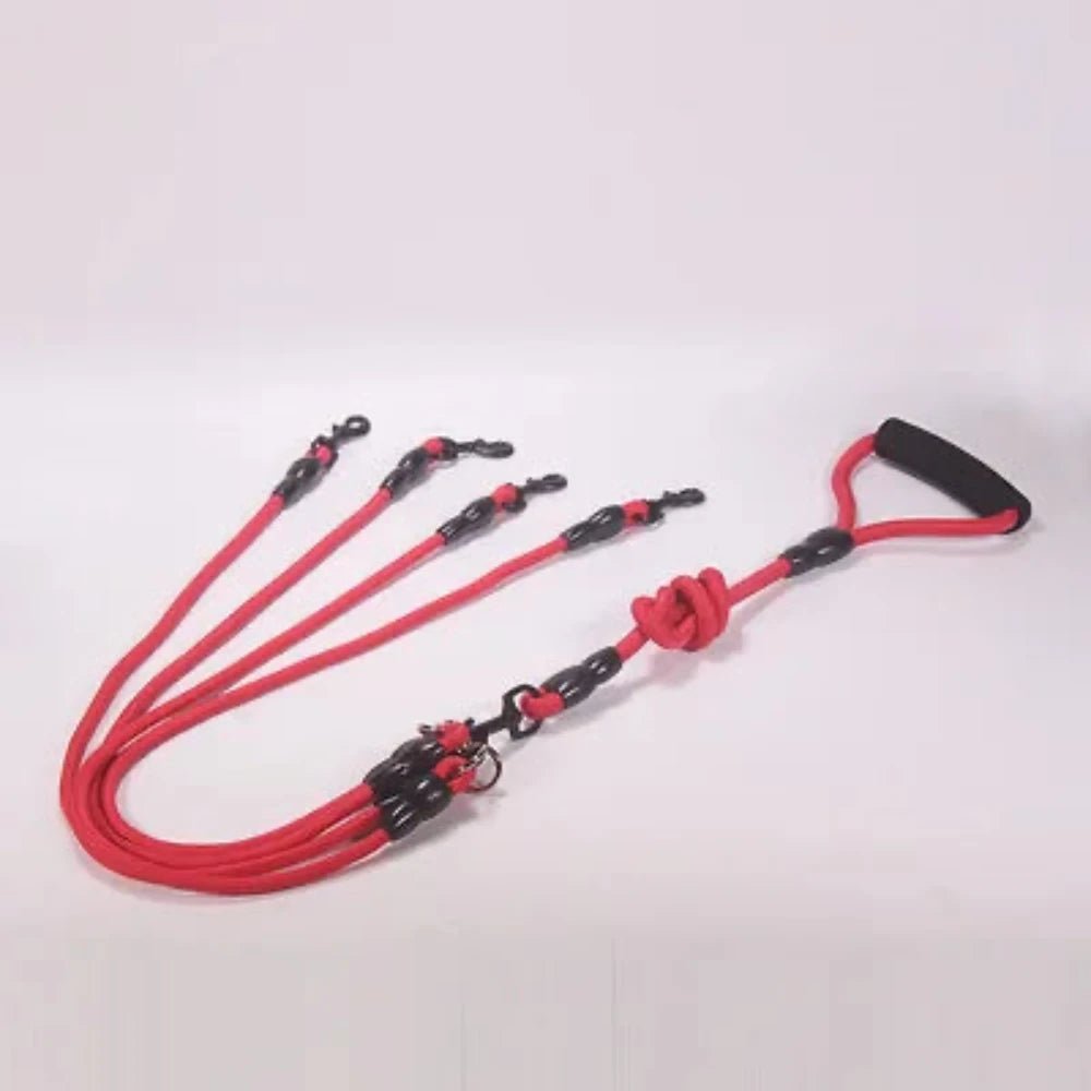 laisse triple pour chien de couleur rouge en nylon résistant et durable. Laisse double parfaite pour deux chiens. Image produit Boutiquechien