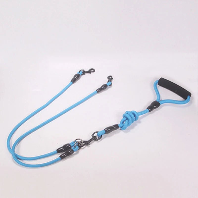 laisse double pour chien de couleur bleu en nylon résistant et durable. Laisse double parfaite pour deux chiens. Image produit Boutiquechien