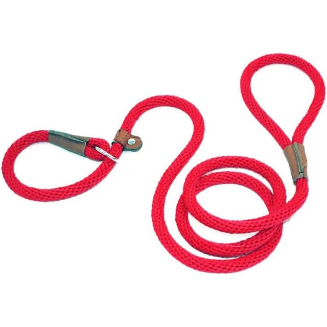 laisse lasso rouge pour chien fabriqué en nylon résistant. Parfait pour les promenades avec tout les chiens. Image produit Boutiquechien 