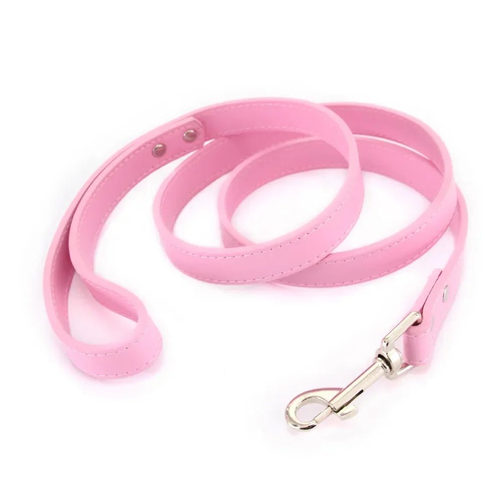 Laisse pour chiot de couleur rose style cuir. Parfait pour promener un chiot facilement. Image produit Boutiquechien
