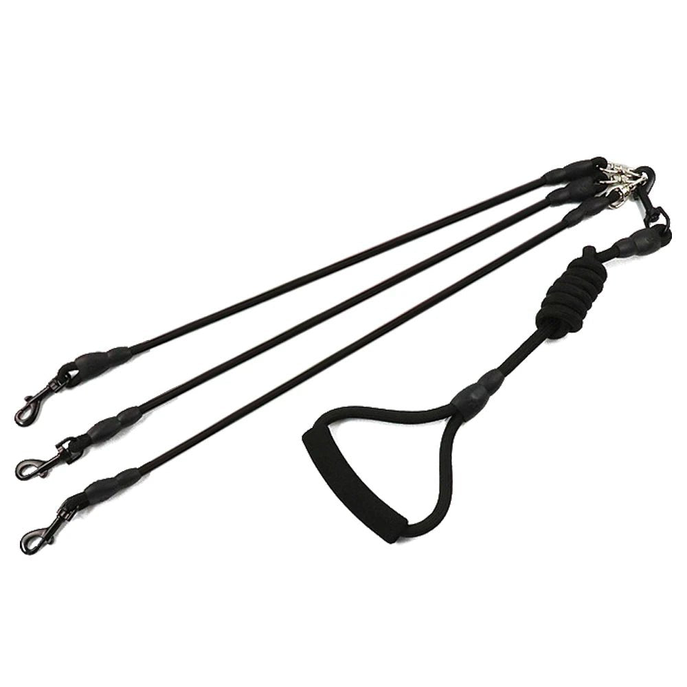 laisse triple pour chien de couleur noir. Laisse pour promener trois chiens de couleurs noir. Image produit Boutiquechien