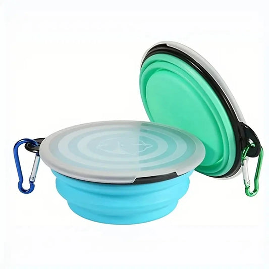 Lot de gamelle pliable de couleur bleu et vert mis en valeur. Image produit Boutiquechien