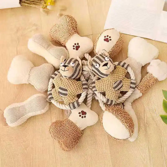 peluche chien de couleur claire posé les uns sur les autres. Image produit Boutiquechien