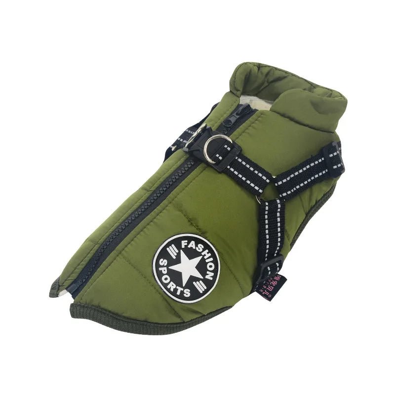 Manteau pour petit chien avec harnais intégré kaki