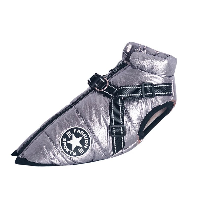 Manteau pour petit chien avec harnais intégré argente 