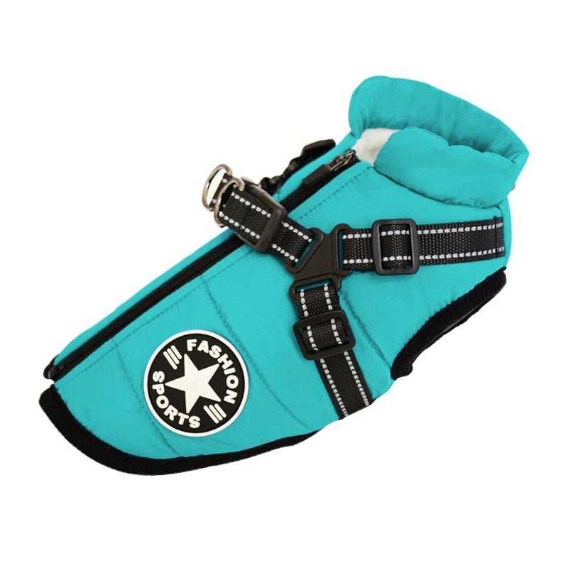 Manteau pour petit chien avec harnais intégré bleu
