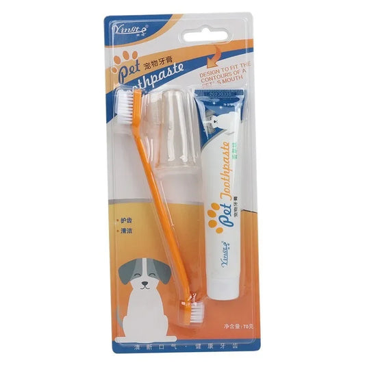 pack de brosse a dent de couleur orange et transparent à doigt de boutiquechien 
