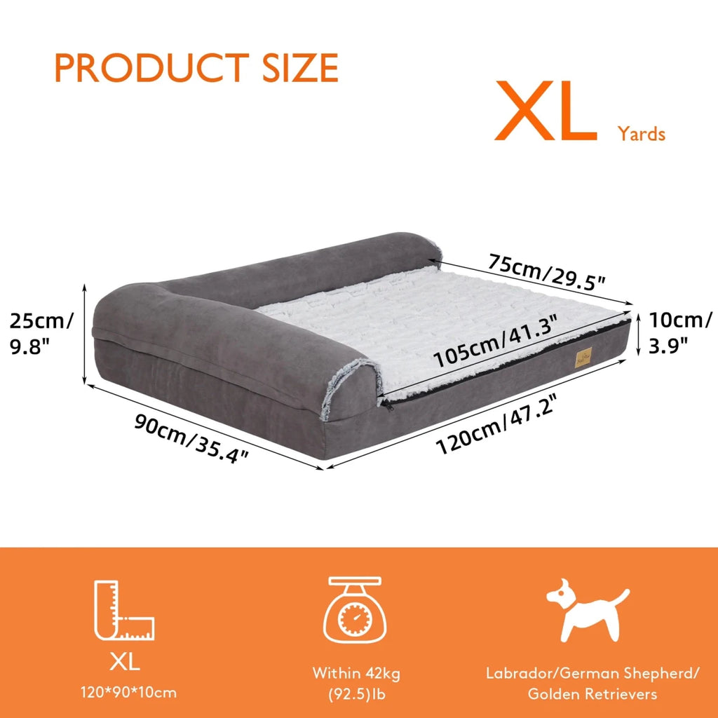 Panier de taille XL pour chien à mémoire de forme orthopédique. Panier rembourré pour chien de couleurs gris avec oreiller pour chien