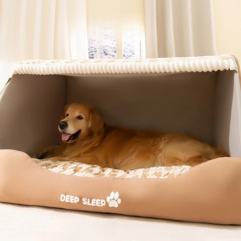 Panier avec toit pour chien avec gros chien dans le panier 
