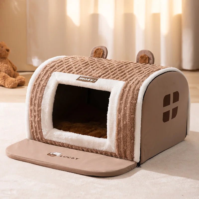 Panier avec toit pour chien brun avec oreille 