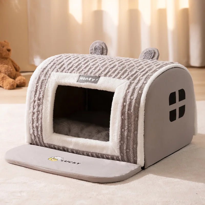 Panier avec toit pour chien gris avec oreilles