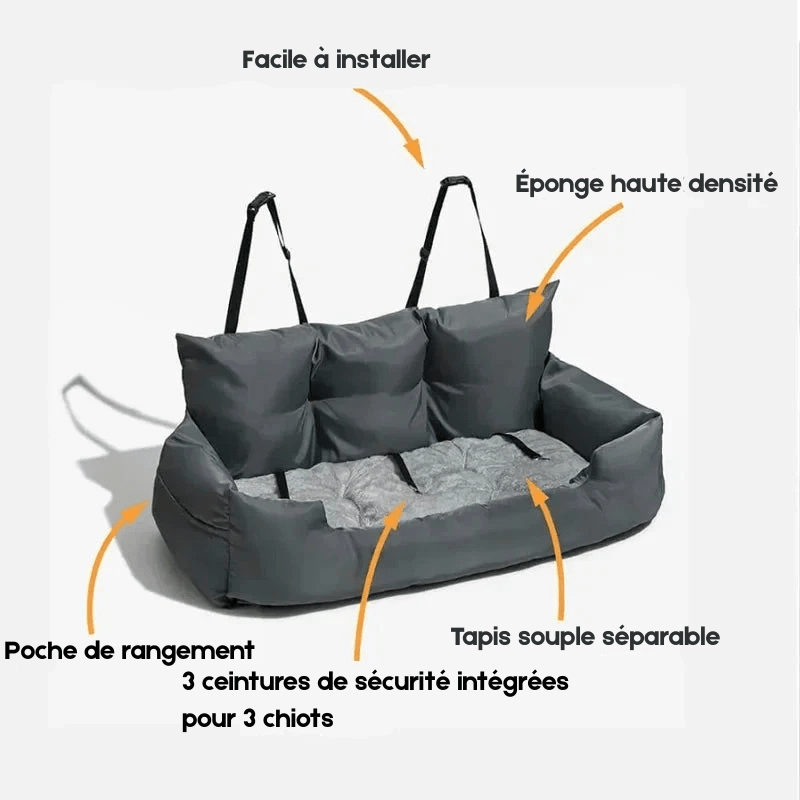 total des caractéristiques du panier de transport haute gamme pour chien de couleur gris. Image produit Boutiquechien