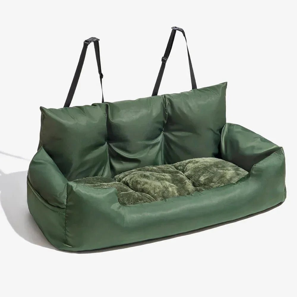 Panier de transport pour chien de couleur militaire pour transport son chien confortablement avec ses coussins moelleux et ses trois laisses de sécurité. Image produit Boutiquechein