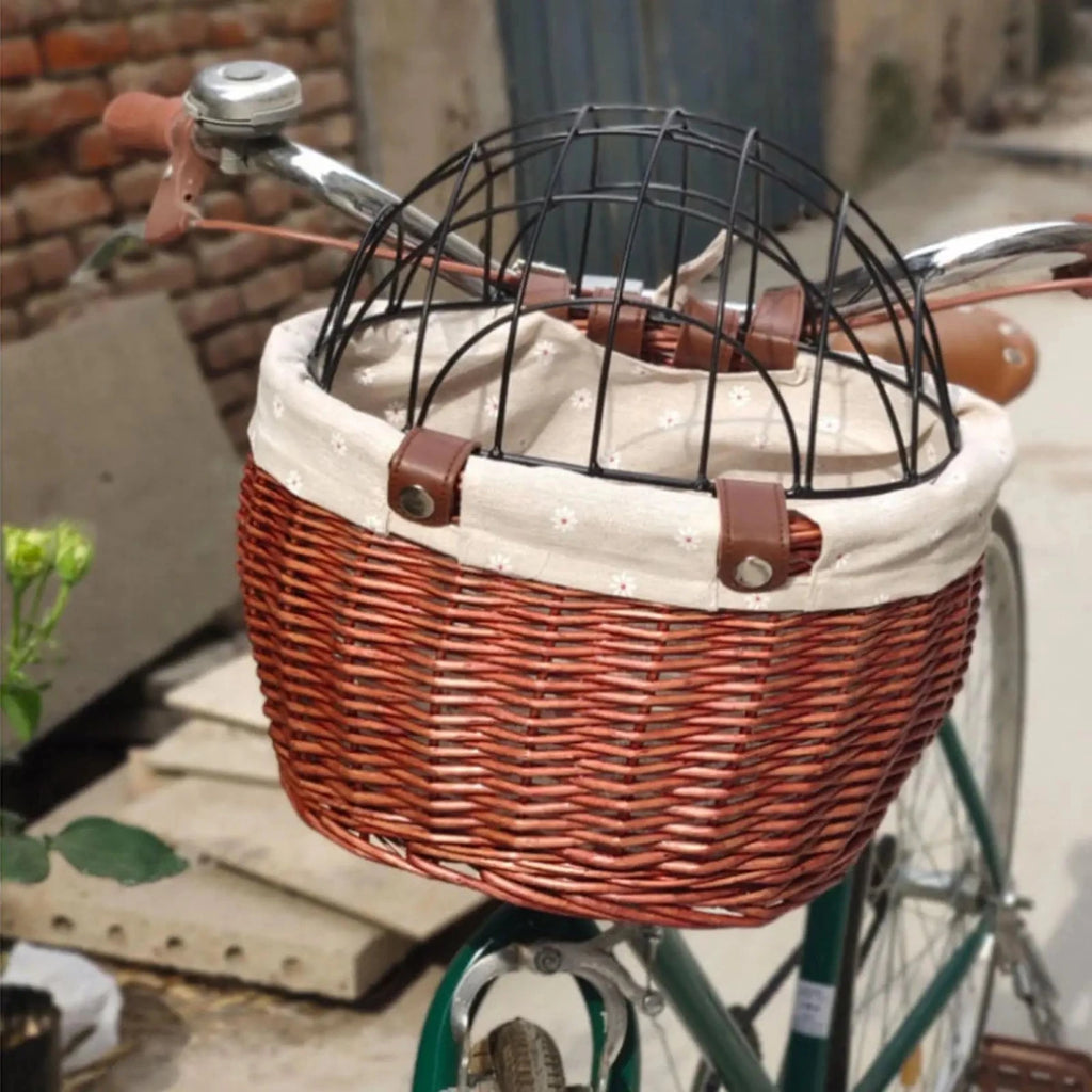 panier à vélo pour chien en osier 
