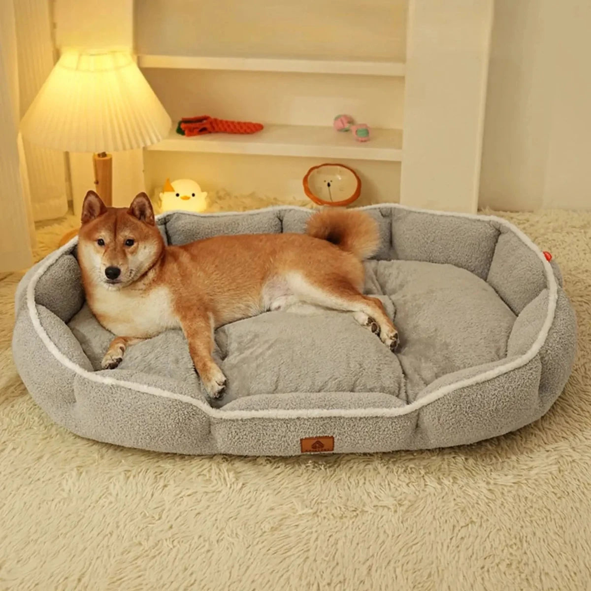 Panier en velours gris pour chien 
