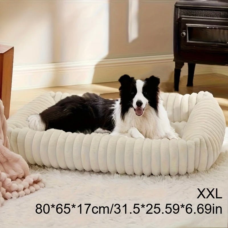 Panier pour berger allemand avec un grand chien noir et blanc