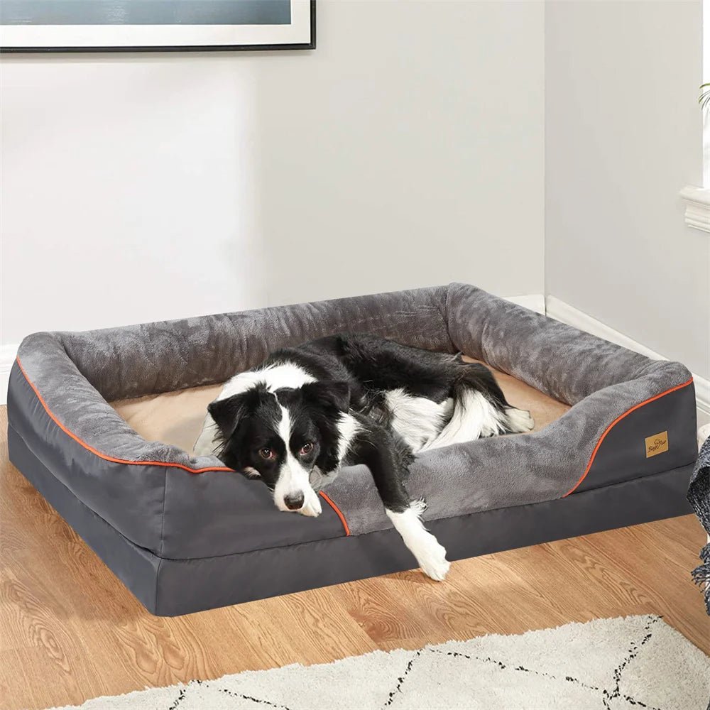 Panier pour chien a memoire de forme avec un chien dans la panier 
