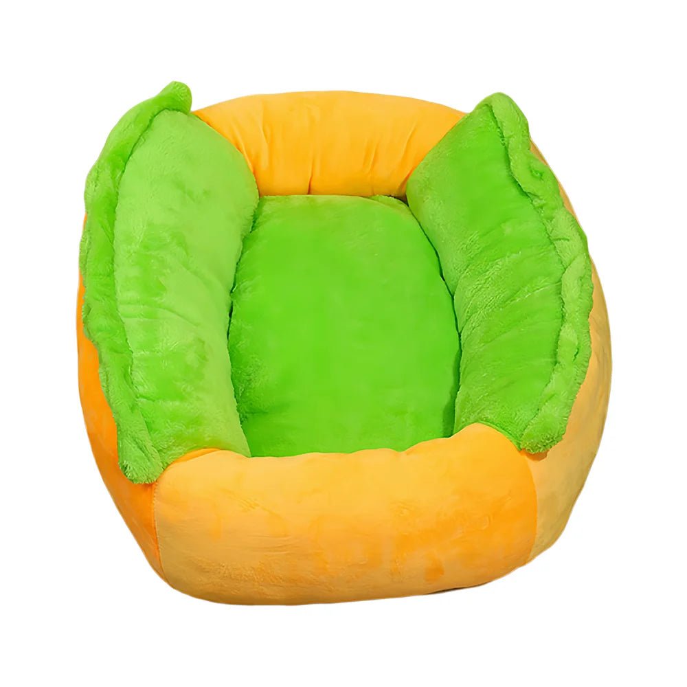 Panier pour chien hot dog vue du dessus 
