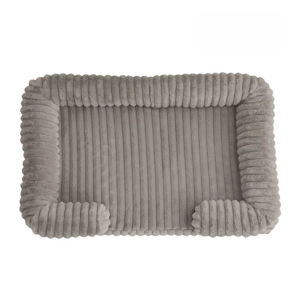 Panier pour chien velour cotele gris vue du dessus 