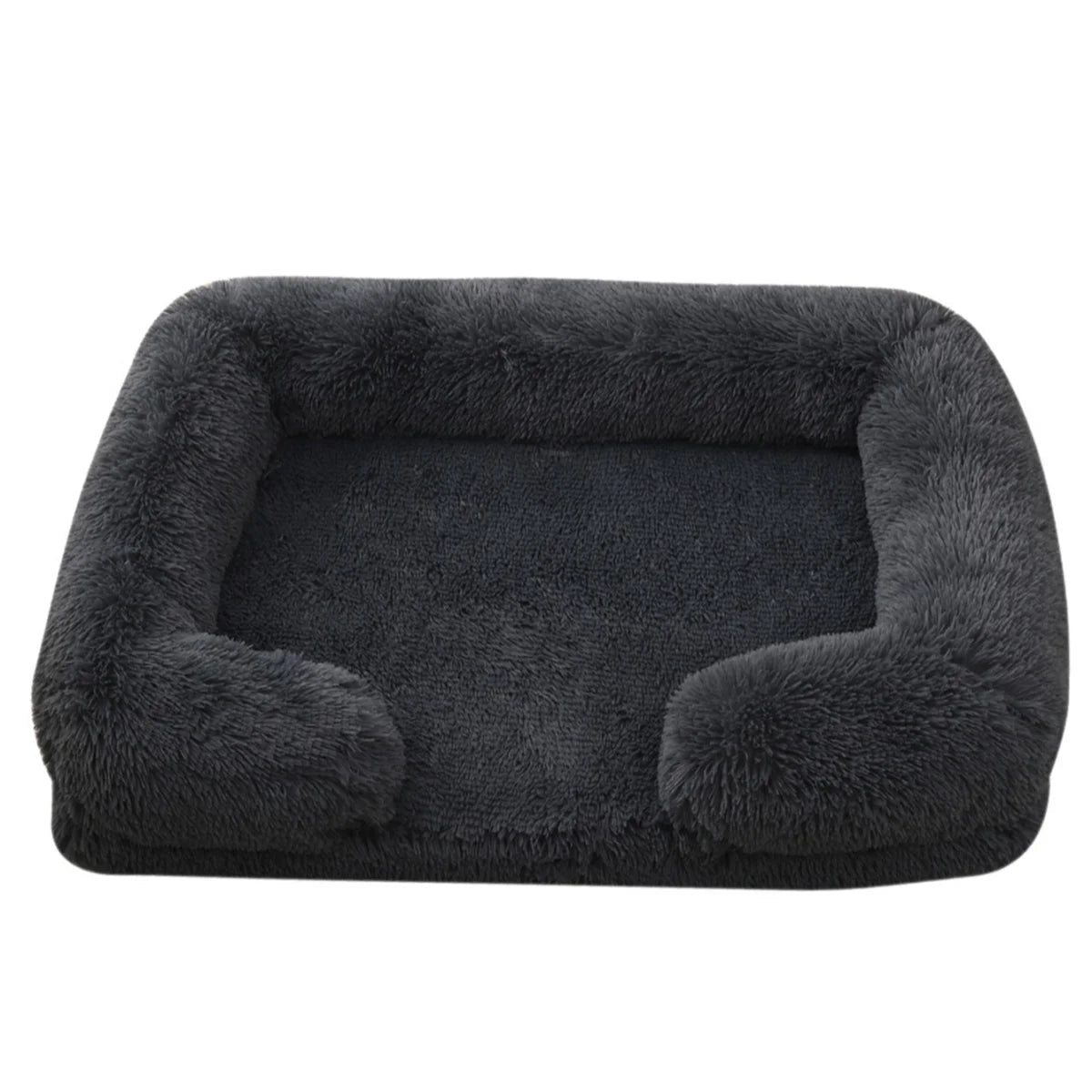 Panier pour grand chien de couleur noir avec oreiller qui fait tout le long du panier pour chien. Image produit boutiquechien