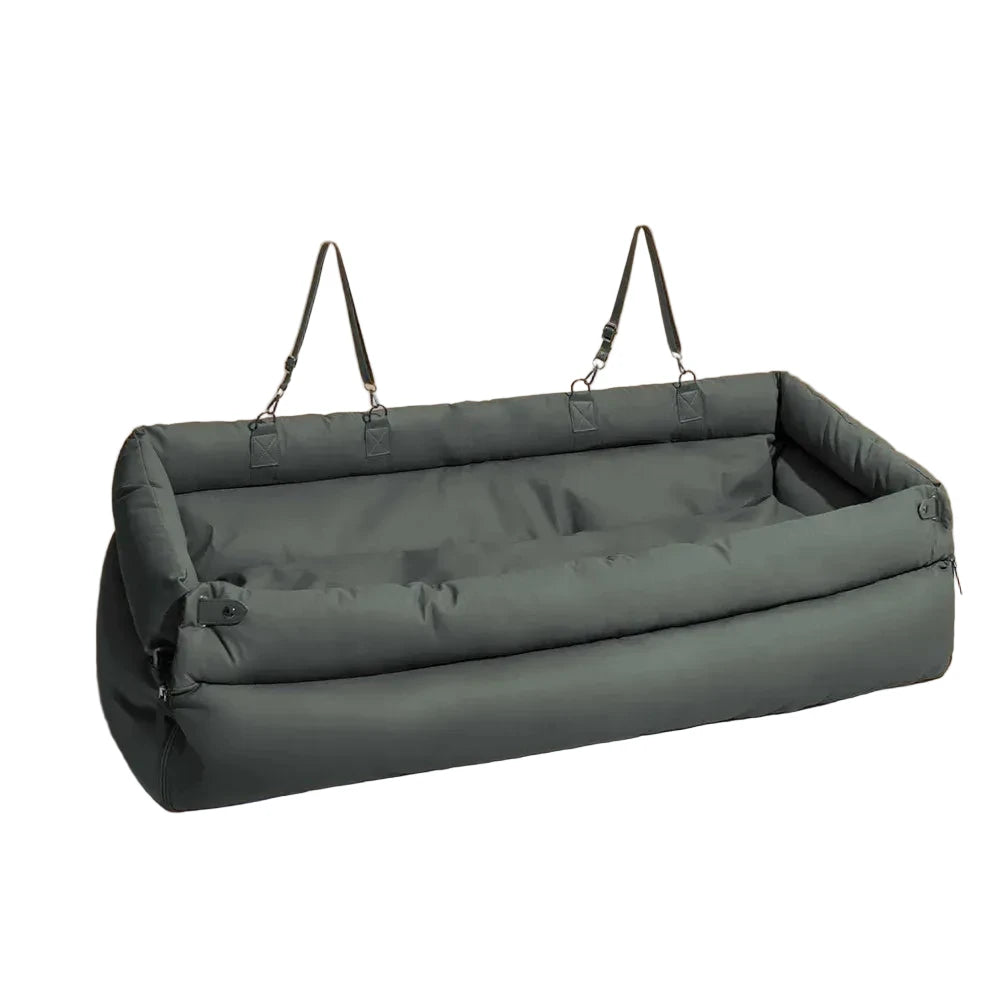Panier chien pour voiture de grande taille rembourré moelleux de couleur noir. Image produit Boutiquechien 