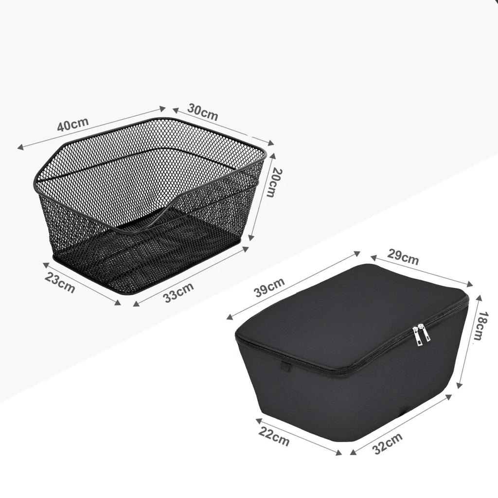 dimension du panier à vélo pour chien de couleur noir avec toutes les dimensions. Image produit Boutiquechien