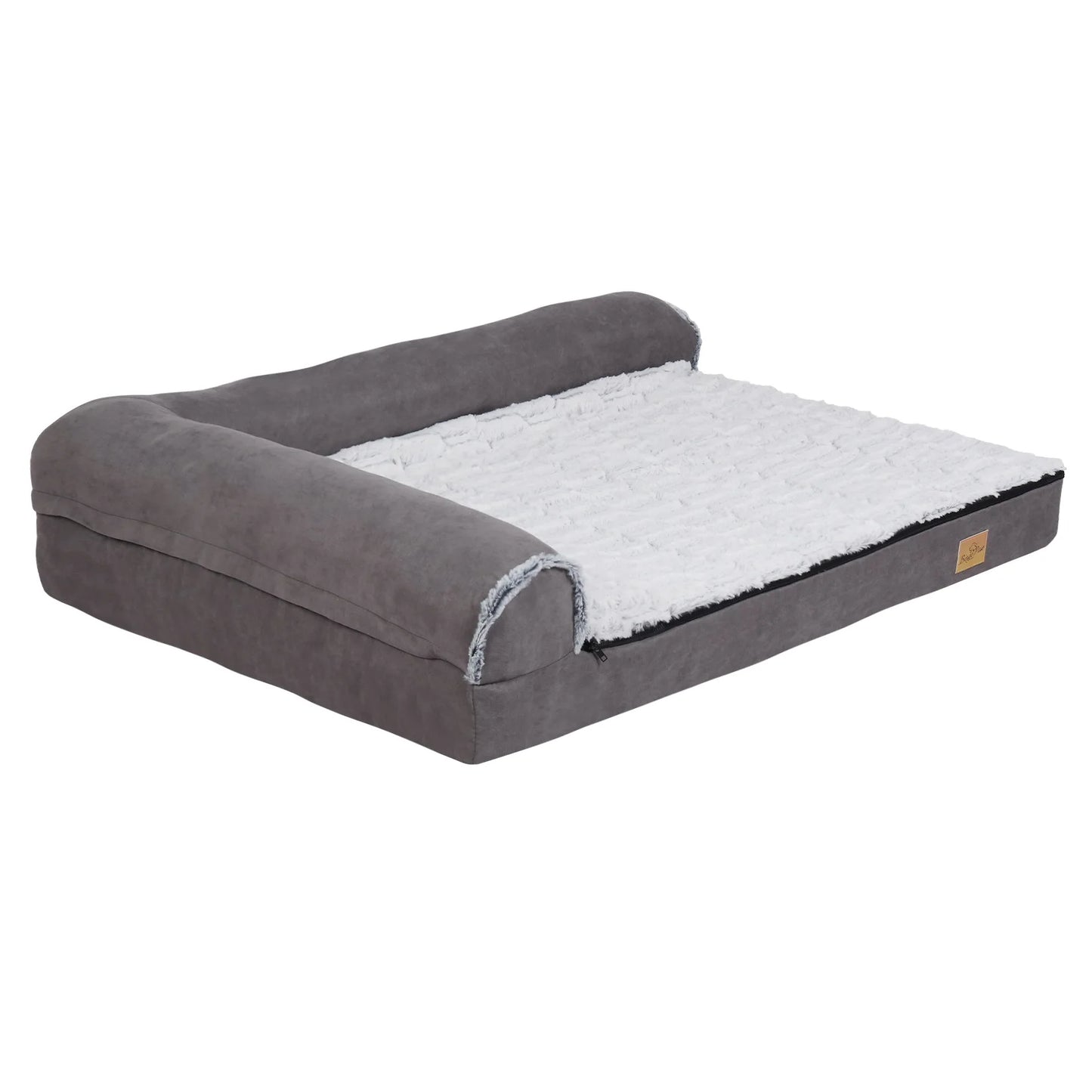 panier gris avec plaid blanc pour grand chien. Oreiller de gris à mémoire de forme de boutiquechien