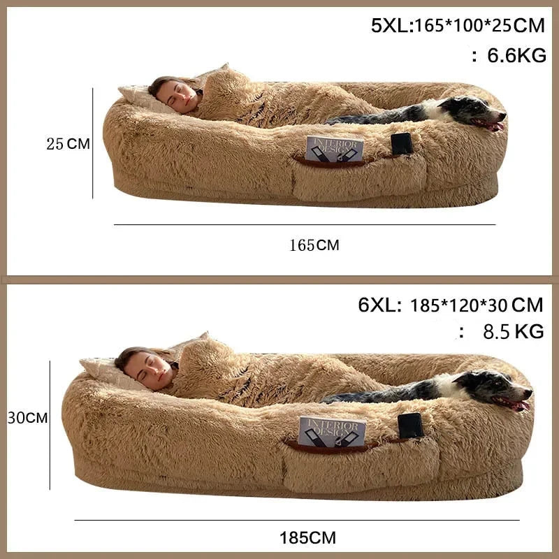 Dimensions du super grand panier pour chien de 165cm de long et 25 cm de hauteurLe tapis est tellement grand qu'une personne peut dormir de dedans. Image produit Boutiquechien 