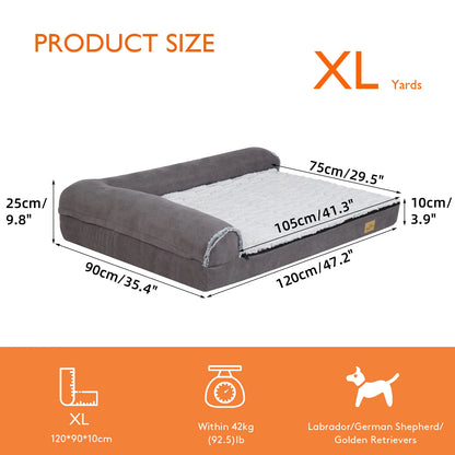 Panier de taille XL pour chien à mémoire de forme orthopédique. Panier rembourré pour chien de couleurs gris avec oreiller pour chien