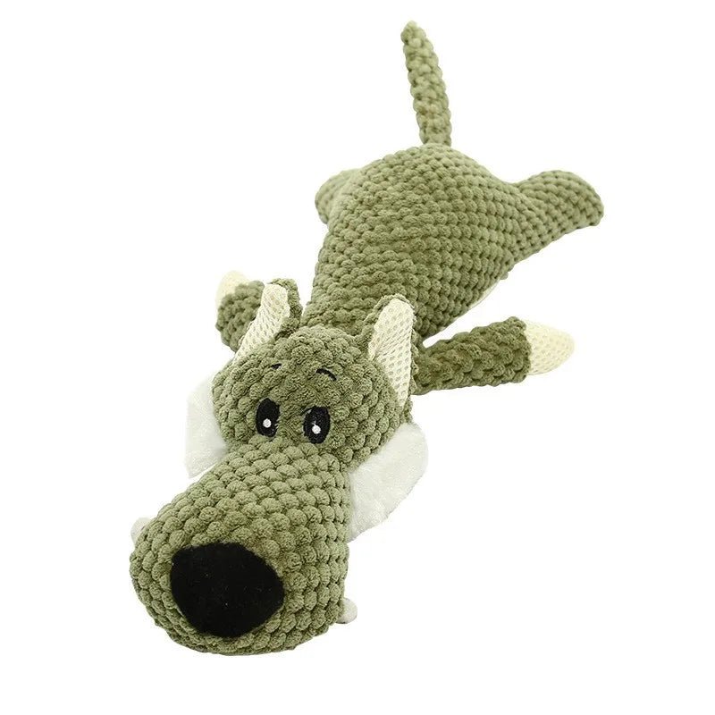 Loup gris et blanc en forme de peluche pour les chiens. Image produit Boutiquechien