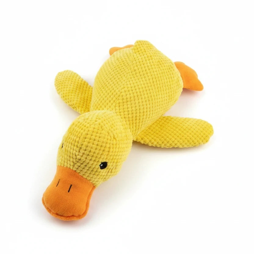 Jouet canard pour chiot de couleur jaune et orange. Image produit Boutiquechien