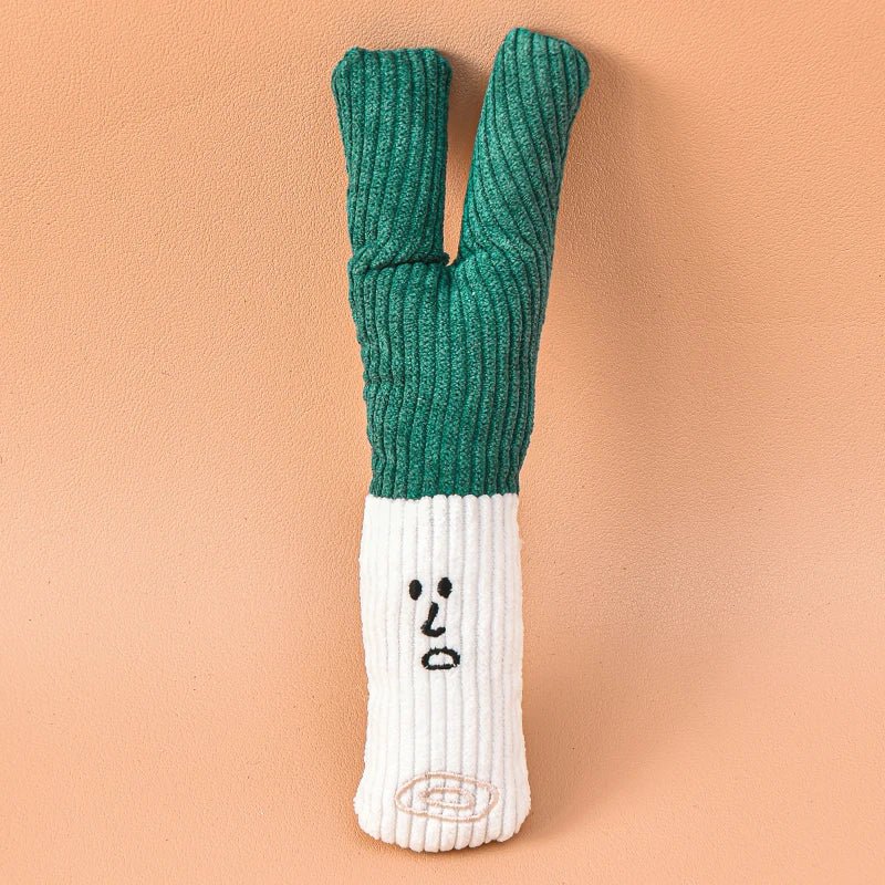 Peluche en forme de poireau de couleur vert et blanc pour chien de boutiquechien