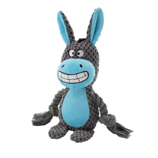 Peluche en forme d'âne de couleur gris et bleu. Image produit Boutiquechien