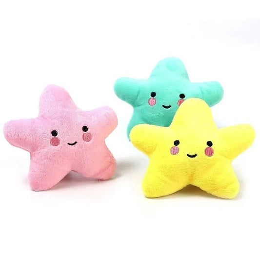 peluche pour chiot  en forme d'étoile de couleur jaune, rose et verte. Image produit Boutiquechien