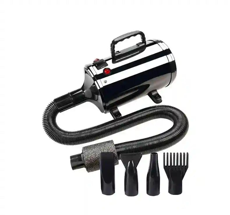 pulseur chien de couleur noir avec de multiples accessoires pour gérer le pelage de votre chien. Image pulseur chien de couleur noir 
