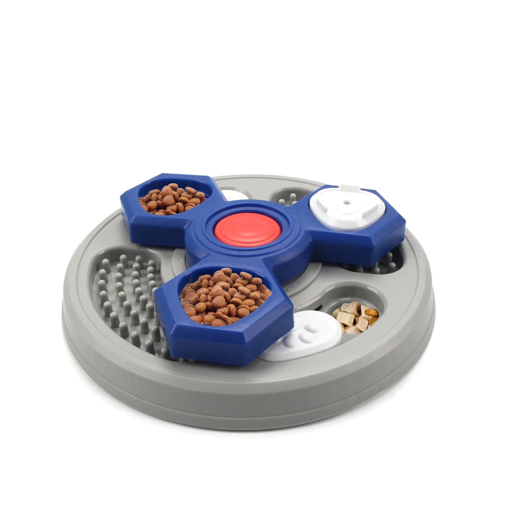 Gamelle pour chien en forme de puzzle de couleur grise et bleu foncé. Image produit Boutiquechien