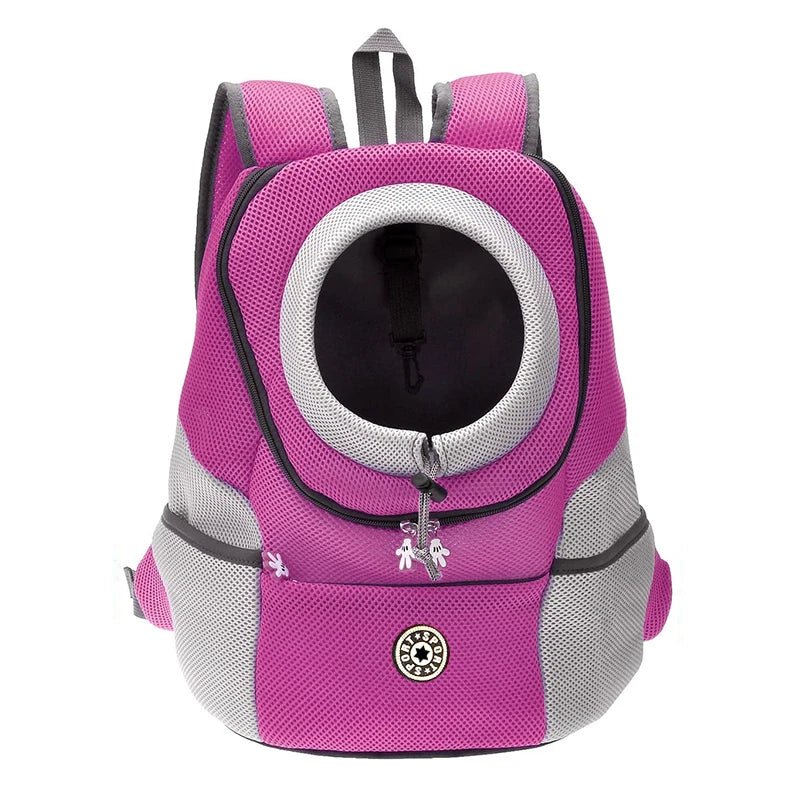 sac à dos pour chien de couleurs rose et gris pour transporter son chien en toutes sécurité. Image produit Boutiquechien