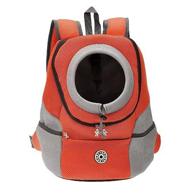 sac à dos pour chien de couleurs orange et gris pour transporter son chien en toutes sécurité. Image produit Boutiquechien