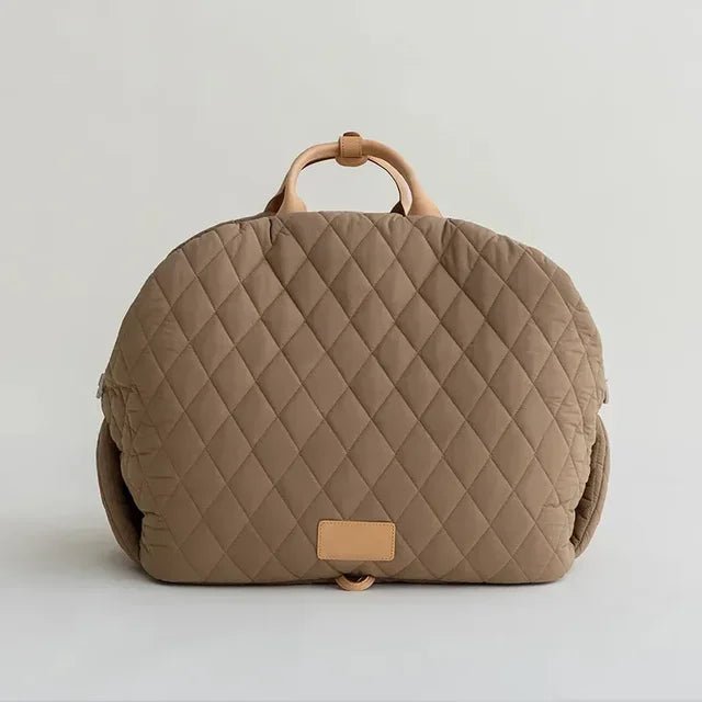 sac pour chien de couleur taupe design et élégant avec des poignées beige. Image produit Boutiquechien