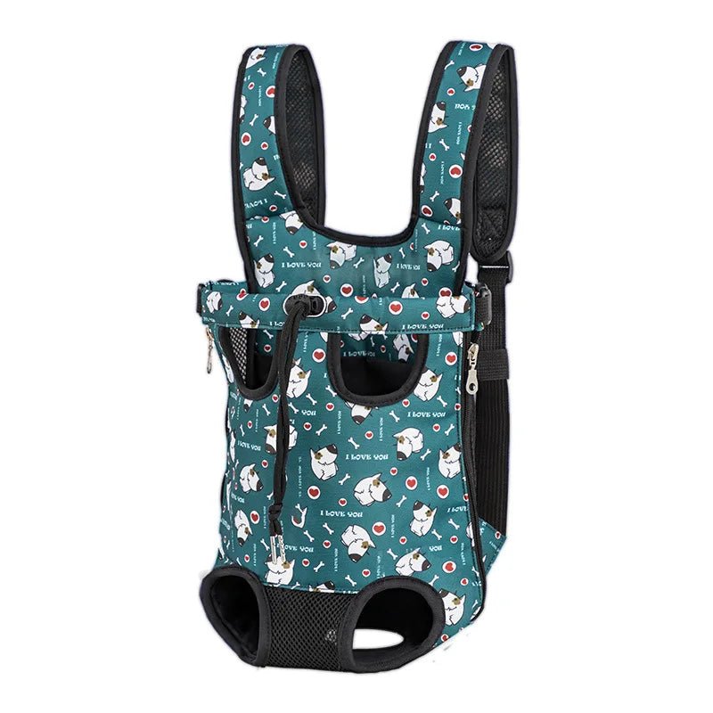 sac de marche pour chien de couleur turquoise  avec des chiens blanc  un réglage total du sac pour chien. image produit Boutiquechien