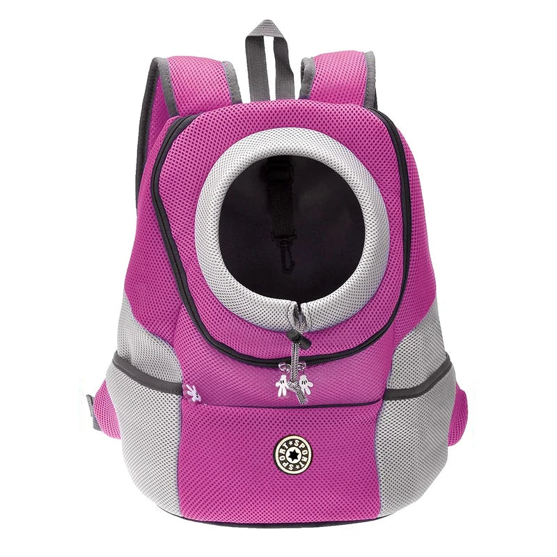 sac à dos pour chien de couleurs rose et gris pour transporter son chien en toutes sécurité. Image produit Boutiquechien