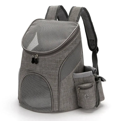 Sac de transport de couleur gris avec tous les rangements pour transporter son chien facilement. Image produit Boutiquechien