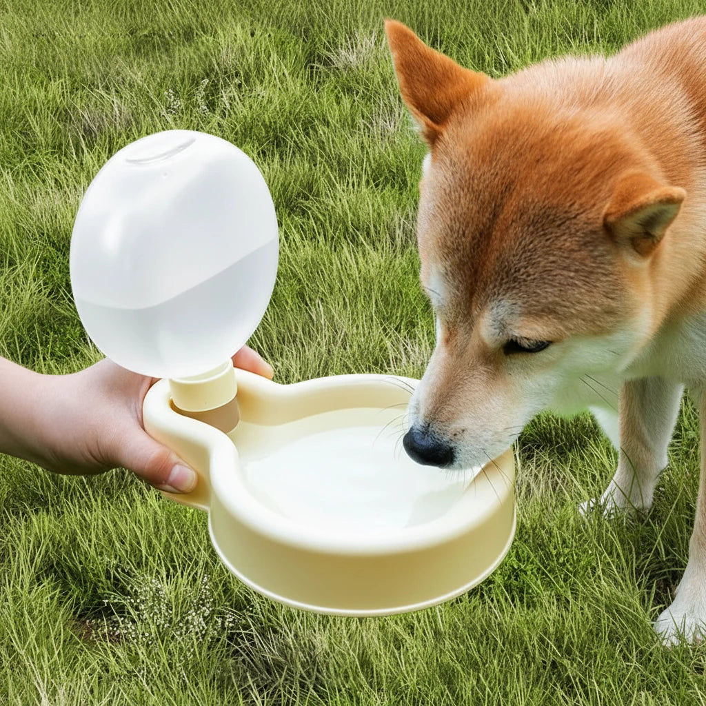 Gourde pour petit chien avec un shiba brun qui boit dedans  Image