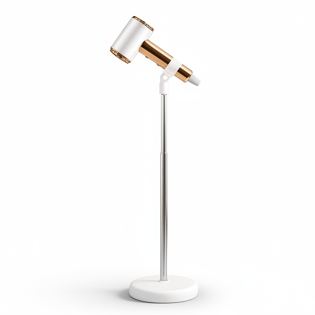 porte sèche cheveu de couleur blanc réglable avec un meuble bois.Image produit Boutiquechien