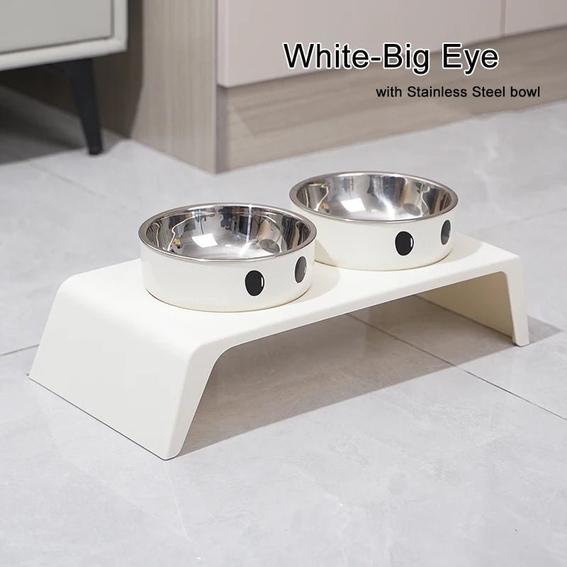 Support gamelle chien gros yeux blanc