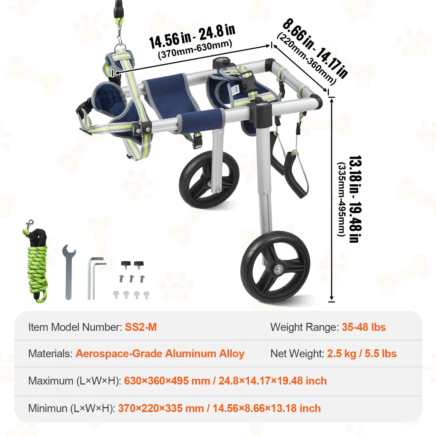Dimension total du chariot pour chien de taille M. Image produit Boutiquechien
