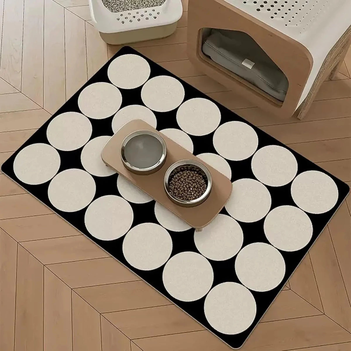Tapis absorbant pour gamelle chien rond