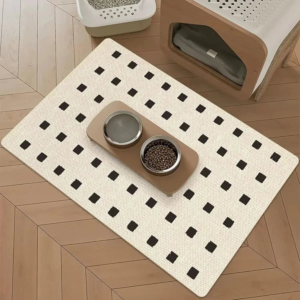 Tapis absorbant pour gamelle chien carre