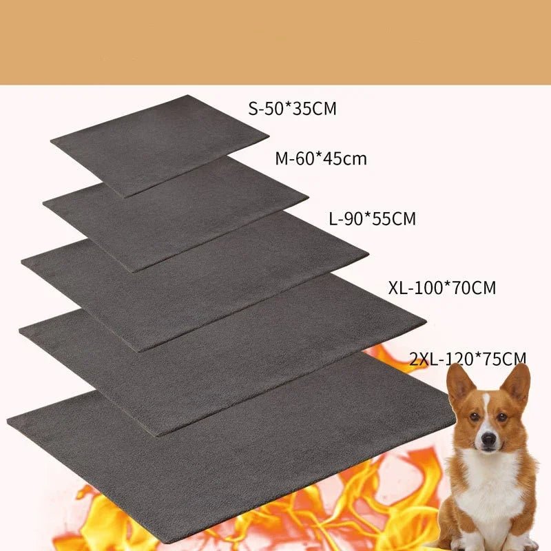 tailles du tapis auto-chauffant de couleur gris de différentes tailles. Tailles de S à XXL. Image produit Boutiquechien 