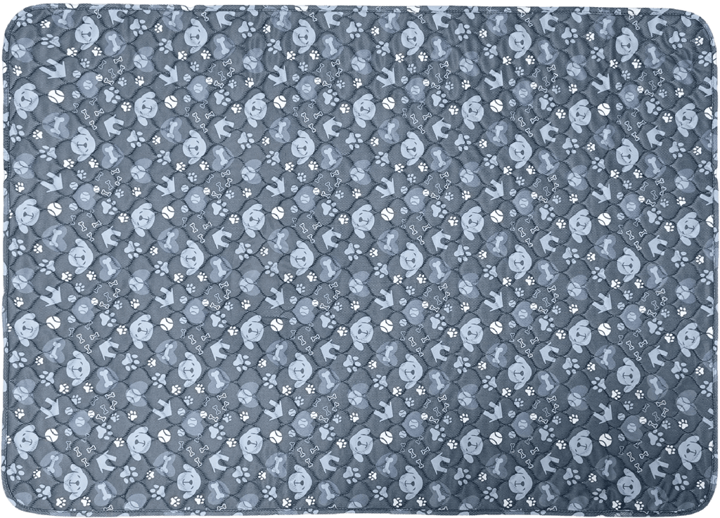 tapis chien gris avec des chiens souffrant d'incontinence. Le tapis bleu est parfait pour les chien qui ont des problèmes de vessis. Image produit Boutiquechien